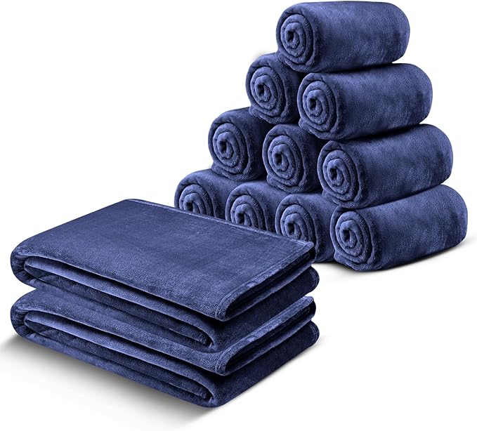 IR Imperial Rooms Fleece Blanket 12 Pack Twin Size 60 x 80 Inches - Super Soft Fluffy Throw Blanket for Sofa and Bed - Warm and Cozy Lightweight 400 GSM Microfiber Bed Throws Blankets (Twin, Navy)
