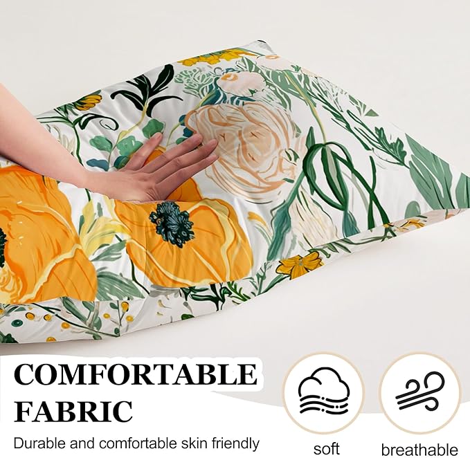 Microfiber Body Pillow Cover with Hidden Zipper,Comfortable Fabric,Floral Print Pattern Body Pillow Case,Lightweight and Breathable,The Size is 20 "X 54"(Flower-11)
