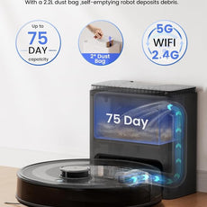Lefant LiDAR Robot Vacuum and Mop Combo,75-Days Self-Emptying,6000Pa Powerful Scution,Multi-Floor Mapping, No-Go Zones,140 Min Runtime,2.4G/5G WiFi/Alexa/APP/iWatch,M2 Plus Black