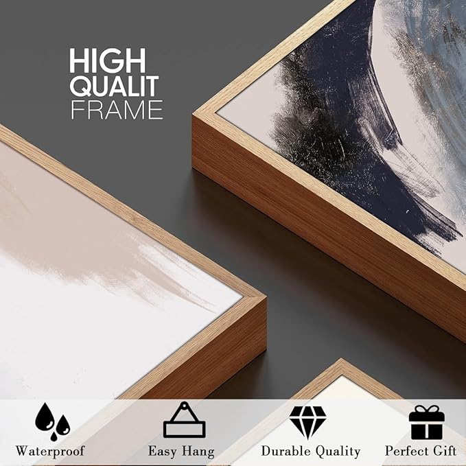 BINCUE Blue Neutral Wall Art Modern Abstract Artwork for Living Room Bedroom Office 12" Lx16 W Set of 3