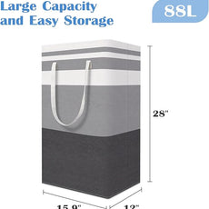 BlissTotes 3-Pack Laundry Basket, Freestanding＆Waterproof Laundry Hamper, Collapsible Tall Clothes Hamper with Easy Carry Handles for Clothes, Towels in the Family and Dorm,Gradient Grey,88L