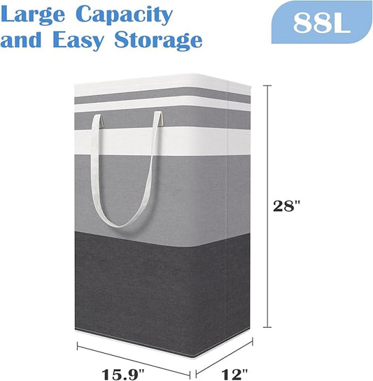 BlissTotes 3-Pack Laundry Basket, Freestanding＆Waterproof Laundry Hamper, Collapsible Tall Clothes Hamper with Easy Carry Handles for Clothes, Towels in the Family and Dorm,Gradient Grey,88L