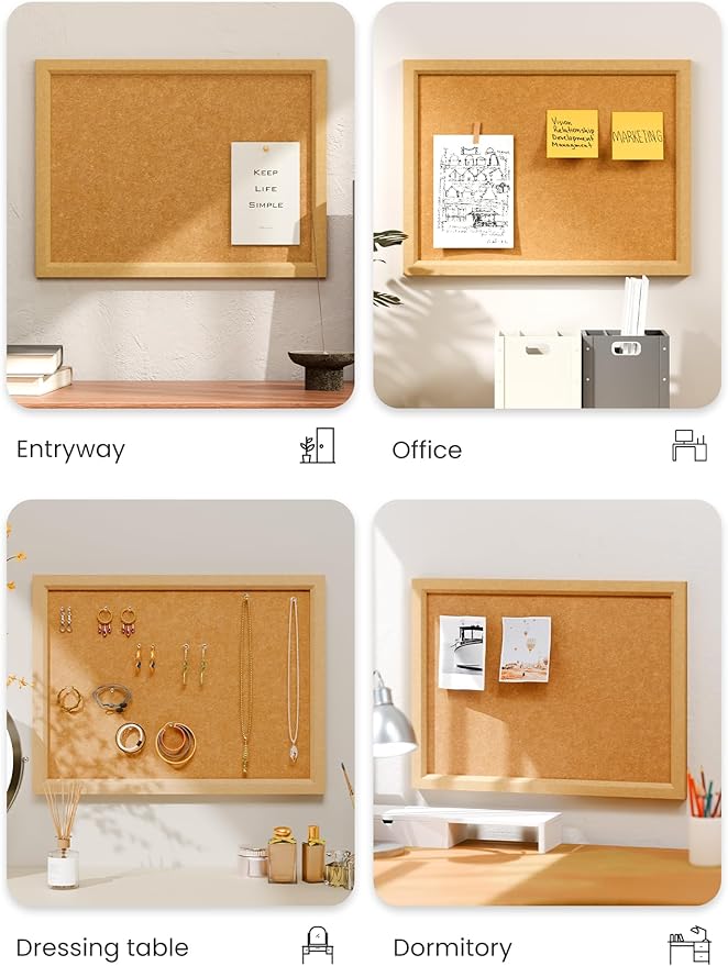 Felt Cork Board Alternative, Felt Bulletin Board 16" x 12" Mustard Yellow Frame with 8 Adhesive Tabs, Pin Board for Home Office, Classroom, Entryway, Kitchen Wall Decor—Sunset Yellow