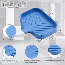 Silicone Bathroom Soap Dishes with Drain Spout-Bathroom and Kitchen Sink Organizer,Sponge Holder,Dish Soap Tray,Perfect for Dispenser,Scrubber,Bottle,Cup on Counter Lichen Blue 4.9