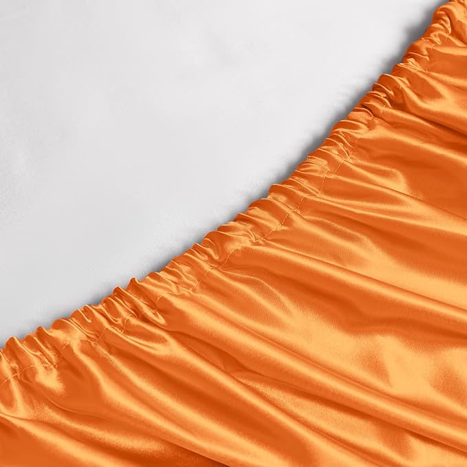 Satin Sheets King Size - 6 Pieces Luxury Silky Soft Bed Sheets, Wrinkle-Free Burnt Orange Satin Silk Sheet Set with 1 Deep Pocket Fitted Sheet, 1 Flat Sheet, 4 Pillow Cases