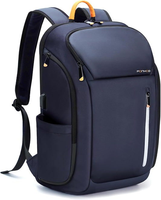 18 Inch Laptop Backpack for Men, Business Travel Anti-Theft Backpack with USB Charging Port, Water Resistant Computer Bag Carry On Flight Approved for Work College Weekender, Blue