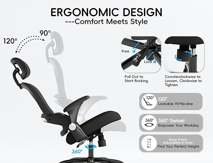 TRALT Office Chair - Ergonomic Office Chair with Back Support, Computer Chair - Home Office Desk Chair, 330 lbs Wide Seat Big and Tall Office Chairs with Headrest, Comfy Desk Chairs (Black)