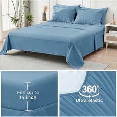 HYMOKEGE Mineral Blue King Size Comforter Set Seersucker 7 Pieces, All Season Luxury Bed in a Bag for Bedroom, Bedding Set with Comforter, Sheets, Pillowcases & Shams