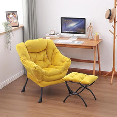 Lazy Chair and Ottoman, Large Accent Lounge Chair with Armrests and a Side Pocket, Modern Leisure Upholstered Sofa Reading Armchair with Footrest for Bedroom, Living Room, Dorm Rooms, Office