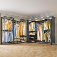 VIPEK V5C Medium Covered Clothes Rack Heavy Duty Portable Closet Wardrobe, Freestanding Black Clothing Rack with Grey Upgarded Polyester Cover, Adjustable Custom Closet Rack, 57.9