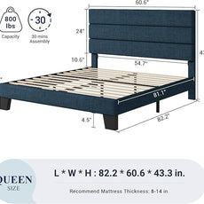 Allewie Queen Size Platform Bed Frame with Fabric Upholstered Headboard and Wooden Slats Support, Fully Upholstered Mattress Foundation/No Box Spring Needed/Easy Assembly, Navy Blue