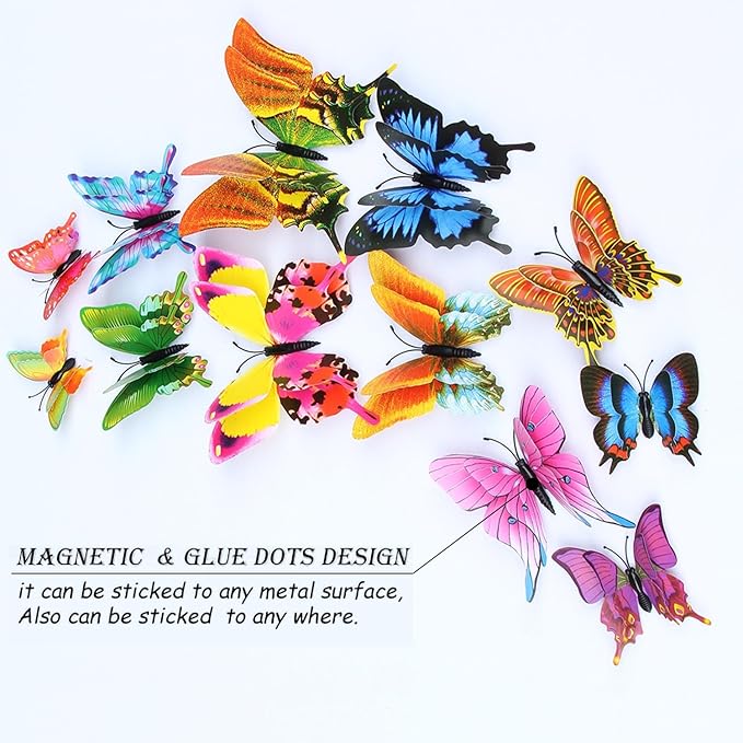Butterfly Wall Decor 72 PCS, 3D Butterflies Stickers for Party Decorations with Magnets (Swallow, 72)