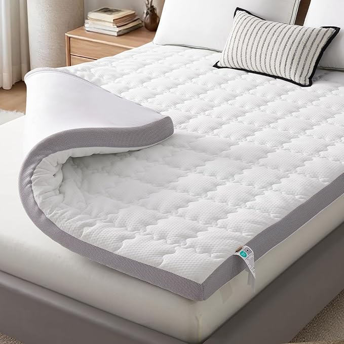 SAPHREAS 4 Inch Memory Foam Mattress Topper Queen Size, Back Pain & Pressure Relief, 3" Cooling Memory Foam and 1" Soft Ventilated Mattress Pad Cover, 5-Zone Egg Crate Bed Topper