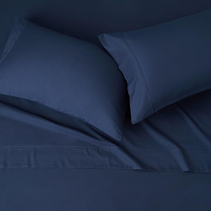 Amazon Basics Lightweight Super Soft Easy Care Microfiber 4 Piece Bed Sheet Set with 14-Inch Deep Pockets, Full, Navy Blue, Solid AmazonBasics