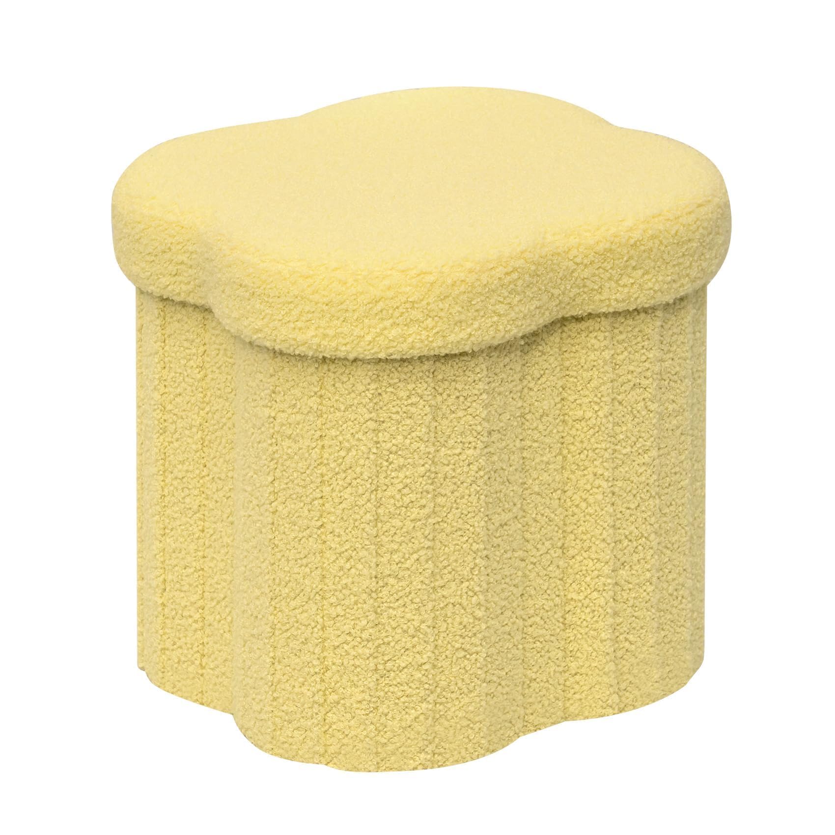 B FSOBEIIALEO Storage Ottoman Cube, Flowers Shaped Ottomans with Storage Foot Stool Footrest for Lving Room, Boucle Ottoman Seat for Dorm Room,Faux Teddy Fur,White 12.6"x12.6"x12.6" Dormly