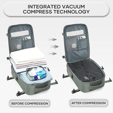 Vacuum Compression Backpack, Travel Vacuum Backpack with Electric Vacpack Pump, Flight Approved Carry On Personal Item Suitcase Luggage for Men Women, Sage Green, Small