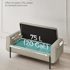 SONGMICS Storage Bench with Armrests, Ottoman with Storage for Living Room, Storage Ottoman Bench for Bedroom, Entryway, Living Room, Steel Legs, Camel Brown ULOM072K03