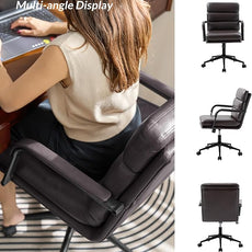 HULALA HOME Modern Faux Leather Home Office Chair with Tilt Lock & Metal Base, Desk Chair with Wheels & Padded Cushion, 360° Swivel Wide Seat Computer Task Chair, Brown