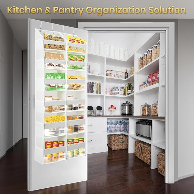 HOMELUX THEORY UPGRADED Over The Door Organizer Hanging - 100D EXTRA THICK & 50lbs HUGE CAPACITY 6 Large Front & 12 Side Pockets, Over The Door Shoe Organizer, Hanging Closet Organizer (Light Gray XL)