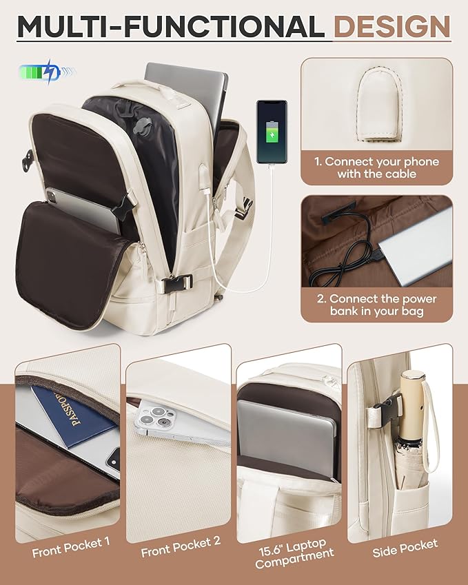 Vacuum Backpack Travel with Pump, Expandable Travel Backpack with Vacuum System, Vacuum Compression Bags Personal Item Carry On Suitcase Luggage Flight Approved Backpacks for Women Men, Beige