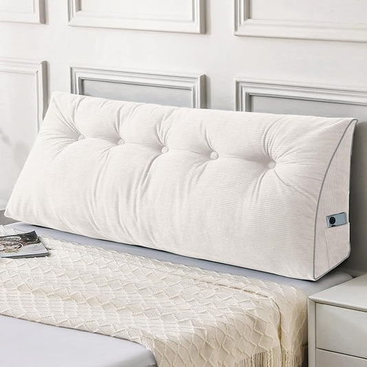 Sasttie Headboard Pillow Queen, Triangular Wedge Pillow Headboard, Wedge Headboard Pillow for Bed Sofa, Daybed Pillows for Sitting up, Reading or Working with Removable Cover, White
