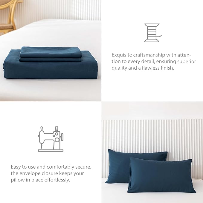 HeimenAogo Egyptian Cotton Duvet Cover Set King Size, Ultra Soft and Breathable Comforter Cover with Zipper Closure, High Thread Count Long Staple Cotton Blanket Cover 3pcs, Ensign Blue