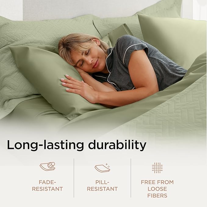 Threadmill 100% Cotton Sheets for Cal King Size Bed - 600 Thread Count Cal King Bed Sheets Set with 16” Deep Pocket - Sateen Weave 4-Piece Bedding Set with Cooling Effect, Sage Green