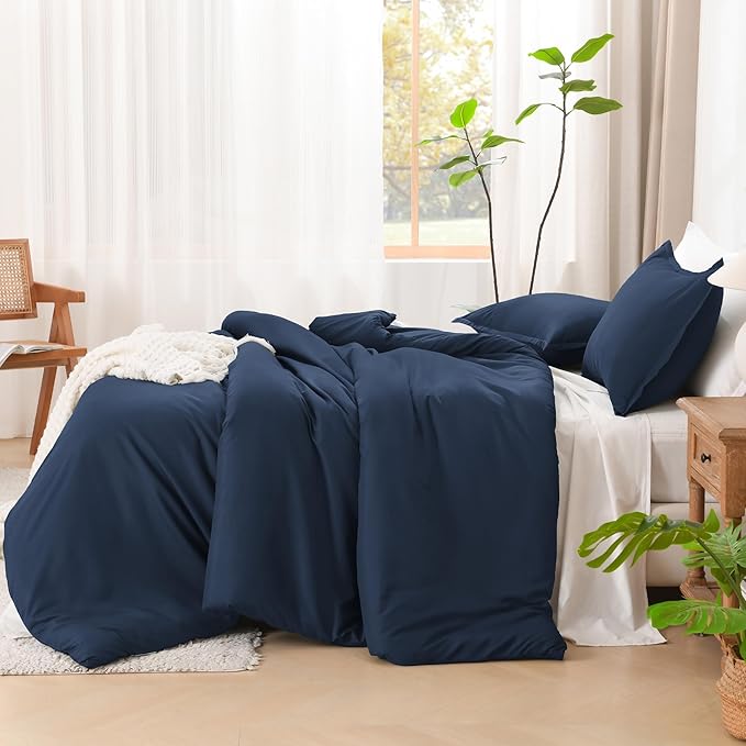 Litanika Comforter Set, Lightweight Solid Bedding Comforter Set, Fluffy Down Alternative Bed Set, Navy Blue, Oversized King
