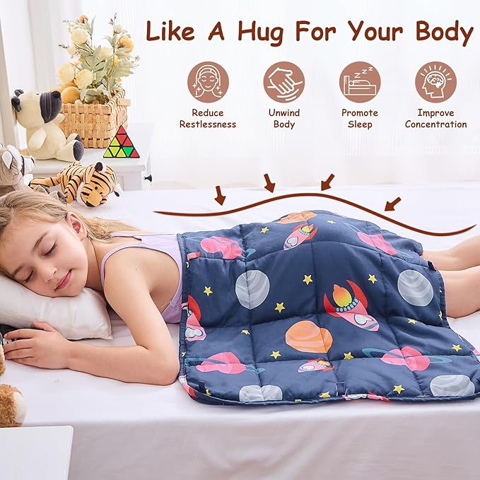 yescool Weighted Lap Pad 2 Pounds Weighted Lap Blanket, Space Plane Small Weighted Blanket, Weighted Throw Blanket Gift for Travel Indoor Outdoor, 20"x30"