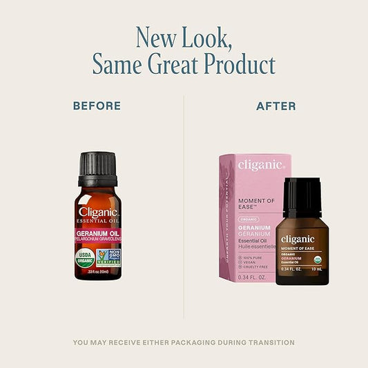 Cliganic Organic Geranium Essential Oil, 100% Pure Natural for Aromatherapy | Non-GMO Verified (Packaging May Vary)