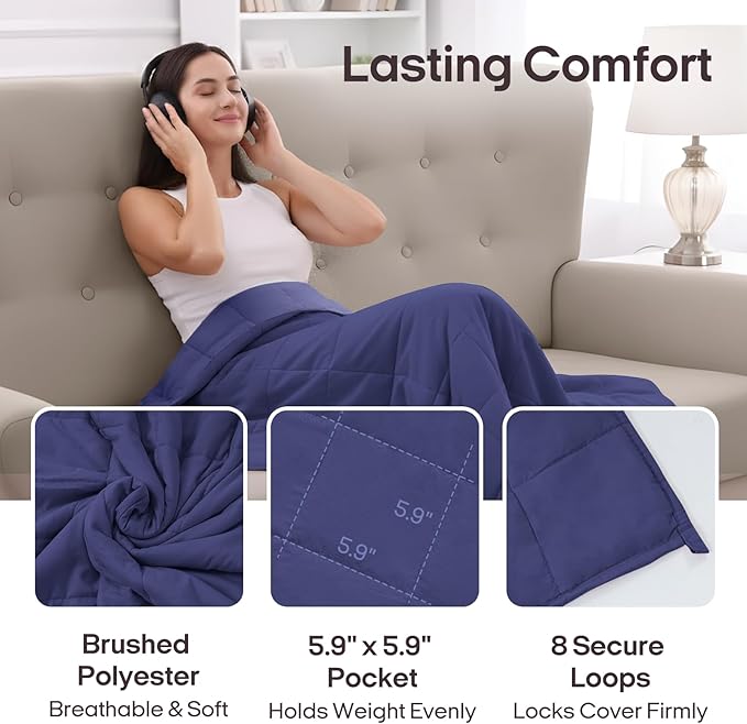 ZonLi Weighted Blanket for Adults(80"x87", 25lbs,Dusk Blue) King Size High Breathability Cooling Heavy Blanket, Soft Material with Premium Glass Beads,All-Season.