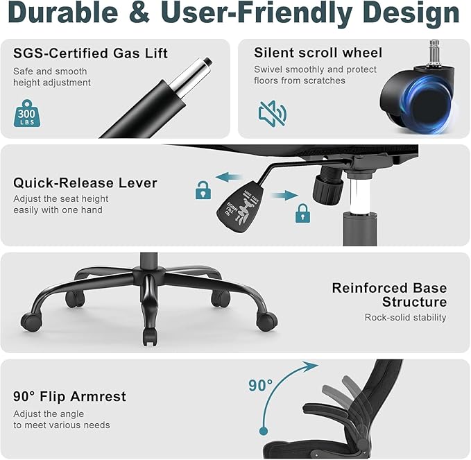 AnyGod Ergonomic Computer Desk Chairs with Flip-up Armrests, Lumbar Support, High Back, 360° Swivel and Rocking Function for Home Office