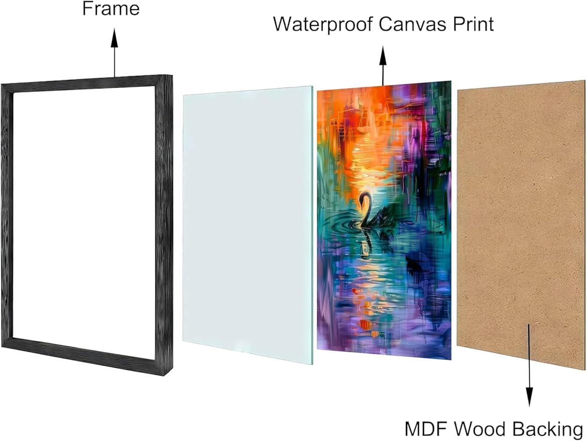 Monet Style Colorful Wall Art Prints Black Swan In The Misty Lake Poster Canvas Art Wall Decor Picture For Bedroom Dorm Office living room Bathroom Wall Decor Aesthetic Home Artwork 16" × 20" With Framed