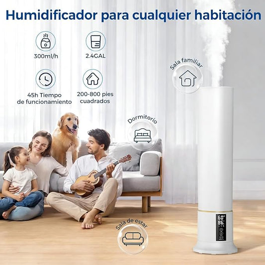 Humidifier Large Room,2.4Gal Cool Mist Humidifiers for Bedroom 9L High Capacity 24dB Quiet Air Humificador fit Removable Water Tank 360° Adjustable, Top Fill & Easy Clean with Remote Control