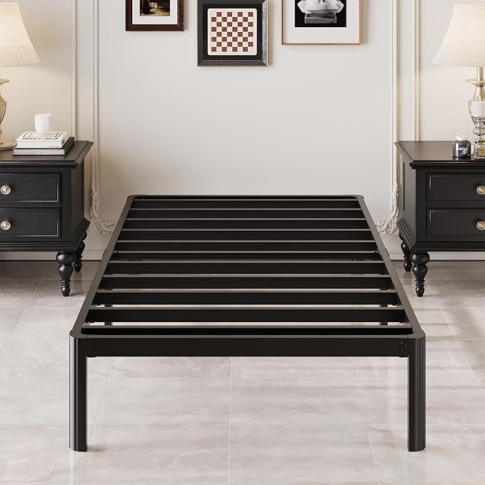 12 Inch Twin Bed Frames with Rounded Corner Legs, 1000 LBS Heavy Duty Metal Twin Platform Bed Frame with Steel Slats Support, No Box Spring Needed, Noise Free, Easy Assembly