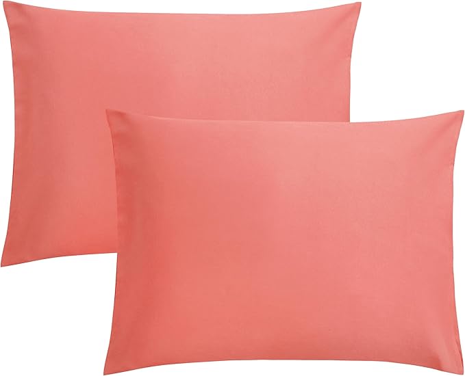 FLXXIE Microfiber Pillow Cases Standard Size, Soft Pillowcases with Envelope Closure, Wrinkle, Stain Resistant Pillow Covers, 20x26, Coral