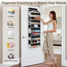 1 Pack Over The Door Organizer, Hanging Storage Organizer with Clear Window, 40lb Ultra Sturdy Large Capacity Room Organizer for Pantry Laundry Bathroom Nursery Closet (Black)