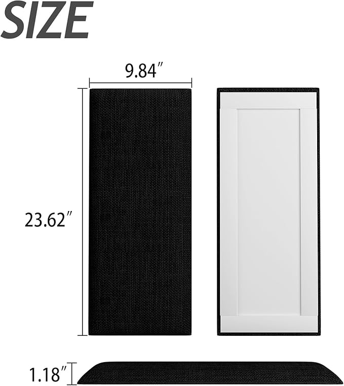 Upholstered Wall Mounted Headboard, Acoustic Panel, Peel & Stick Wall Padding, Black Dorm Towel Fabric, 6-Pack