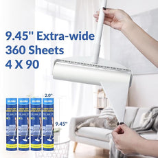 Large Lint Rollers for Carpet, Sticky Rollers for Floor DELOMO 9.45 in with 3 Extendable Handle, Long Handle Sticky Mop for Cleaning Carpets, Cars, Bedding, Couches, and Pet Hair