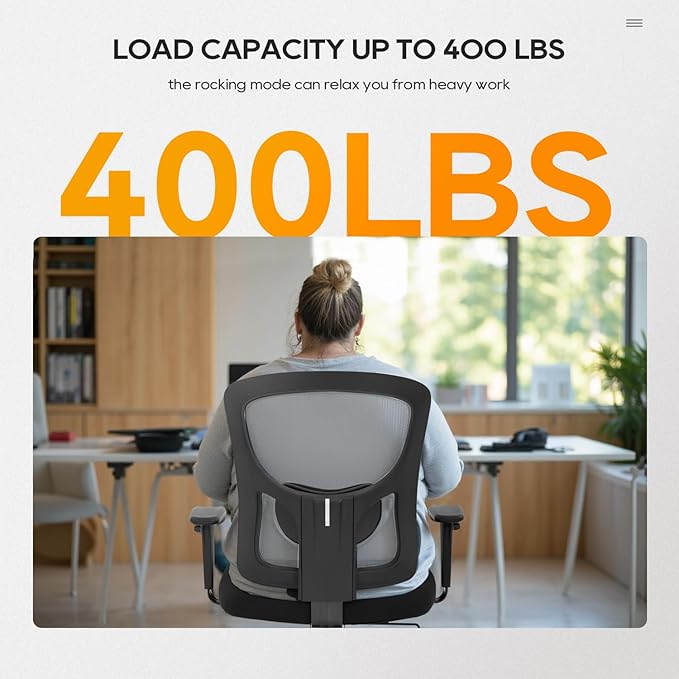 BestOffice Big & Tall Office Chair, 400 lb Capacity Mesh Desk Seating with Lumbar Support, Wide Seat, Adjustable Arms, Rolling Swivel High-Back Ergonomic Executive Task Model for Home Office, White