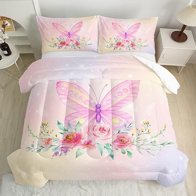 CVHOUSE Butterfly Comforter Set,Luxurious Blue Butterfly Bedding Set for Kids Teens,Blue Butterflies Comforter Butterflies Duvet Set Room Decor Quilt Set Full Size