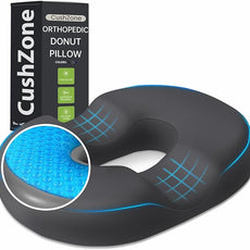 Donut Pillow Seat Cushion - Cooling Gel Floor Pillow, Memory Foam Floor Cushion for Office & Home, Car Seat, Hemorrhoids Pillow, Sciatica & Tailbone Pain Relief Chair Cushion, Grey