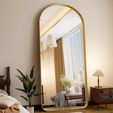 71''x30'' Large Arched Full Length Mirror, Floor Standing Stylish Full Body Mirror with Rounded Corners for Home Decor, Aluminum Alloy Frame Hanging Mirror for Wall, Gold