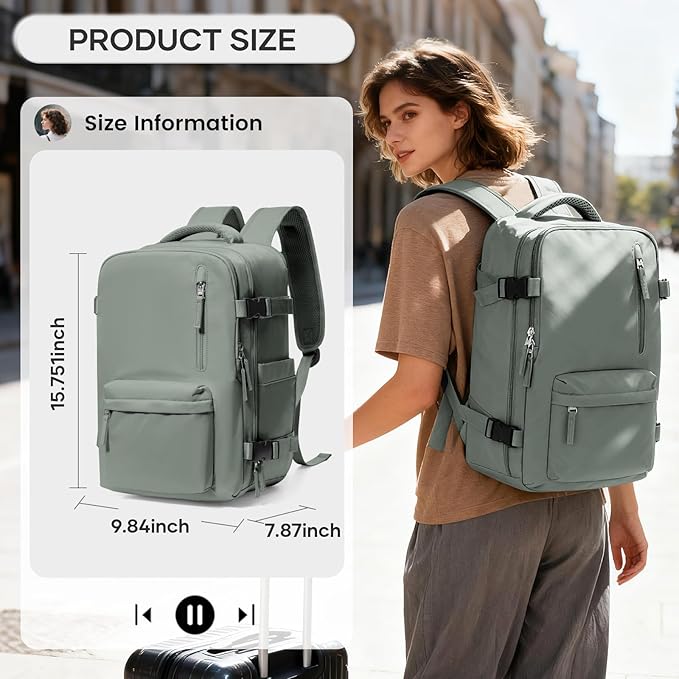 Vacuum Compression Backpack, Travel Vacuum Backpack with Electric Vacpack Pump, Flight Approved Carry On Personal Item Suitcase Luggage for Men Women, Sage Green, Small