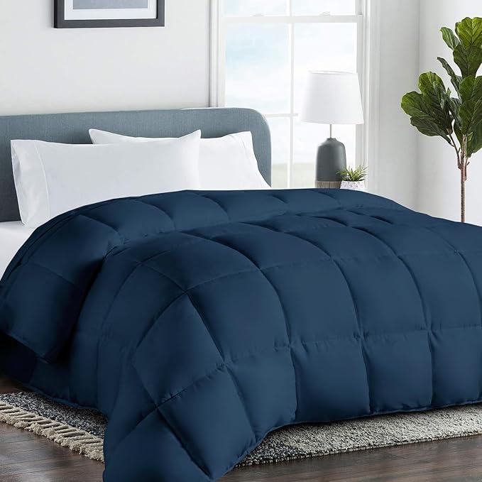 COHOME Quilted Oversized King Size Comforter - All-Season Down Alternative Duvet Insert - Luxury Hotel Winter Warm Navy Blue Comforter with Anti-Clump Tech & 8 Tabs - Reversible（98"x116"）