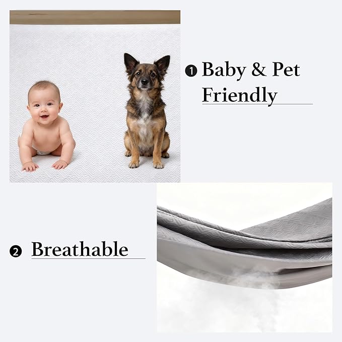 100% Waterproof Mattress Protector 18''Deep Pocket Breathable Incontinence Pads for Adults Kids Elderly Pets Machine Washable and Easy Care Bedwetting Pads (Gray, 54''x74'',Full)