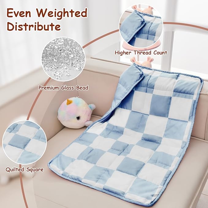 yescool Blue Checkered Weighted Lap Pad 2 Pounds Cooling Weighted Lap Blanket, Plaid Small Weighted Blanket, Weighted Throw Blankets Gift for Travel Indoor Outdoor, 20"x30"