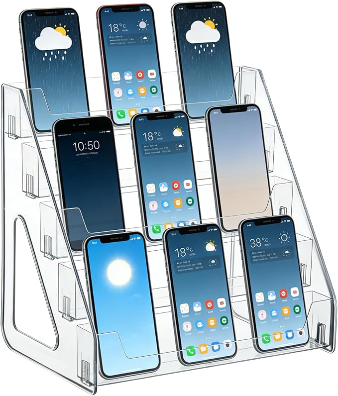 15-Grid Cell Phone Holder Desktop Organizer Clear Acrylic 5 Tier Classroom Cell Phone Storage Box Mobile Telephone Smartphone Case Organizer Table Top Drawer Tray for Office Boardroom School
