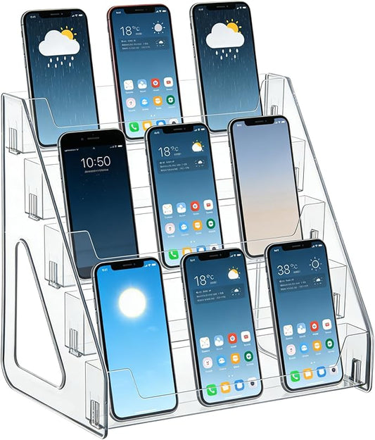 15-Grid Cell Phone Holder Desktop Organizer Clear Acrylic 5 Tier Classroom Cell Phone Storage Box Mobile Telephone Smartphone Case Organizer Table Top Drawer Tray for Office Boardroom School
