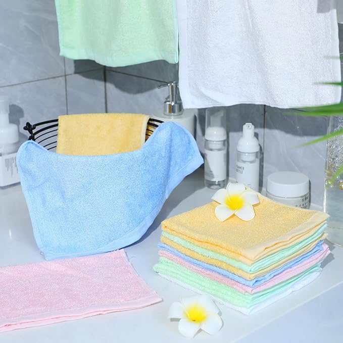 Newwiee 40 Pcs Wash Cloth Bulk Cotton Bath Hand Face Washcloths Soft Quick Drying Towel for Women Bathroom Washing Body Viscose Fiber Multipurpose Fingertip Rags(Vivid Color,12 x 12 Inch)